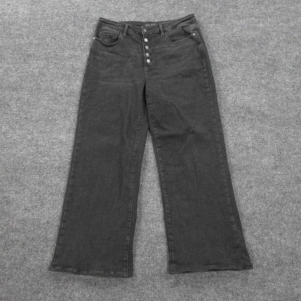 Judy Blue Jeans Womens 13/31 Black High Rise Wide Leg Button Fly Stretch Denim